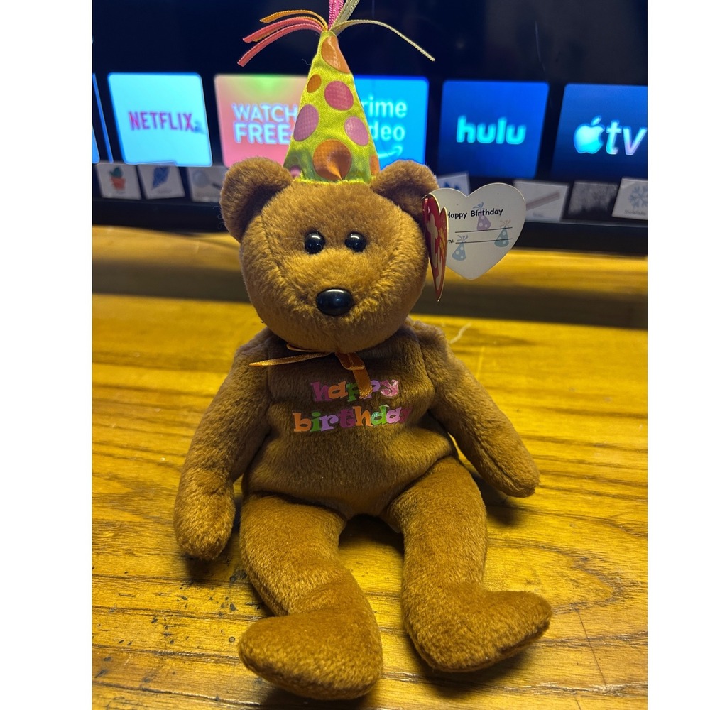 Ty Beanie Babies Happy Birthday Bear Kids‎ OS Brown Party Hat 2008